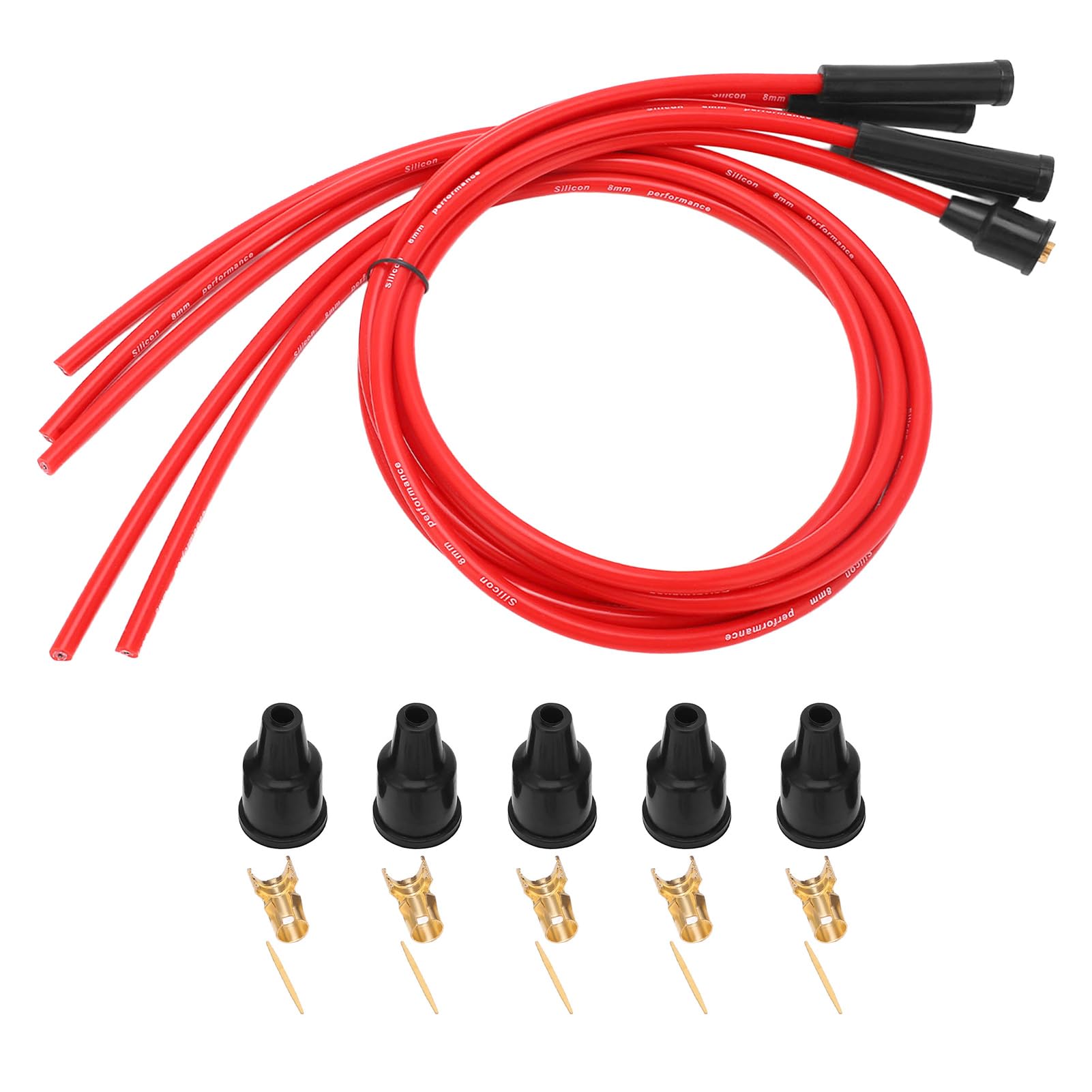 Jeu De 5 Fils De Bougie D'allumage 8 Mm En Silicone Rouge - Compatible MGB 1800, Haute Résistance Et étanches