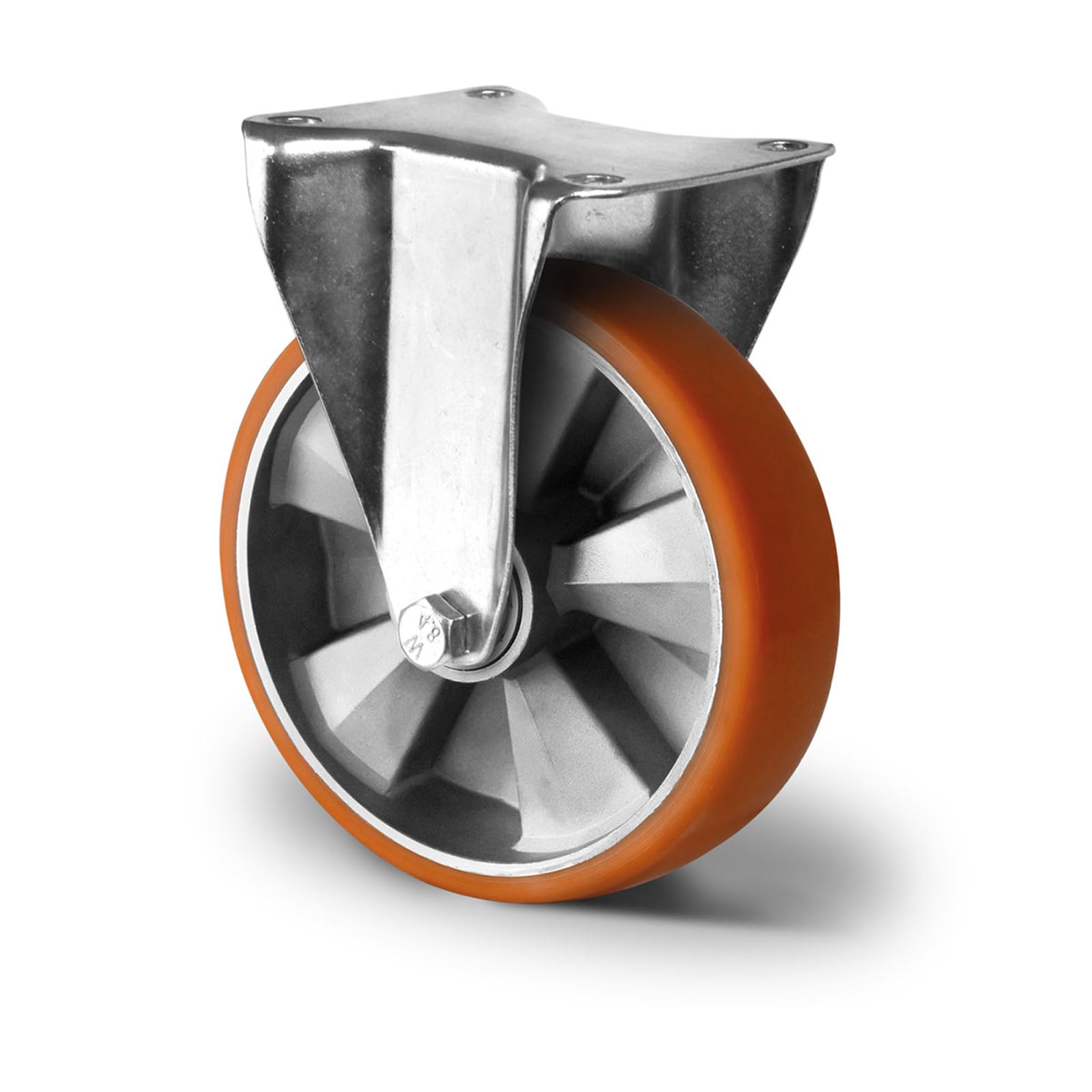 Schwerlast Bockrolle 200 mm – 600 kg Traglast – Aluminiumfelge & Polyurethan Lauffläche – Starre Industrierolle mit Doppelkugellager – Transportrolle robust – Rad 200x50 mm
