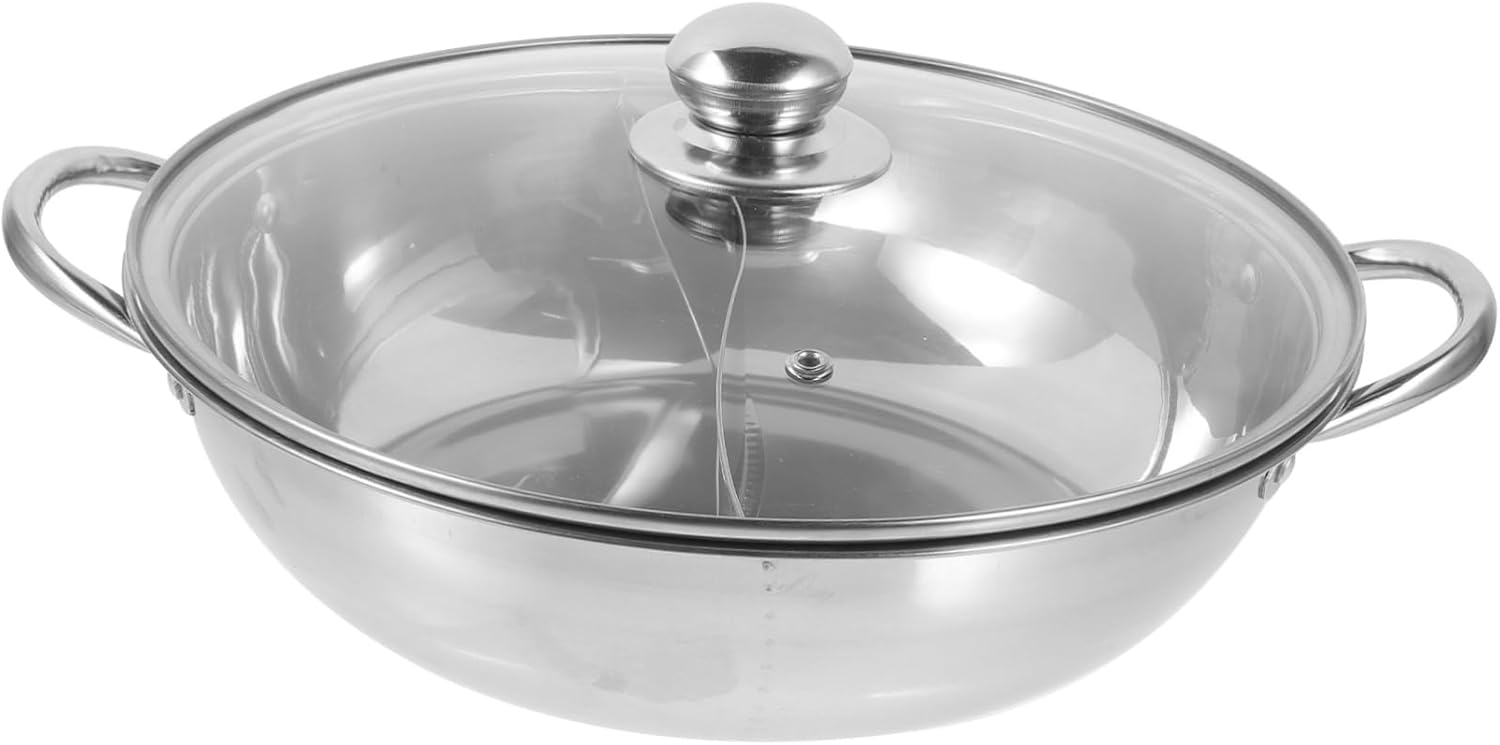 Alipis Stainless Steel Double-flavor Hot Pot Divided Hot Pot for Cooking Stainless Steel Smooth Interior for Gatherings and Family Meals