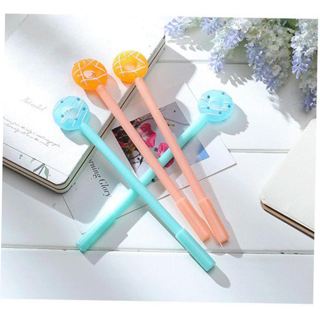 Tofficu 24pezzi Penne Sfera Carine Forma Di Ciambella Strumenti Di Scrittura Per Studenti Blu Arancione Nero e Verde Forniture Per Ufficio e Scuola