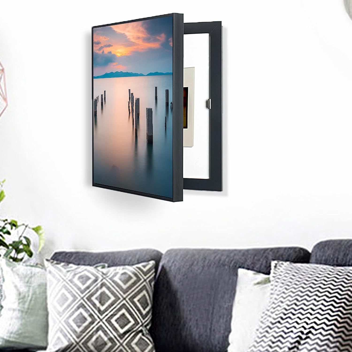 Fuse Box Cabinet, Picture Frame Electric Meter Decorative Painting Cover, Counters Decoration - Detachable, 50x60cm (Color : B)