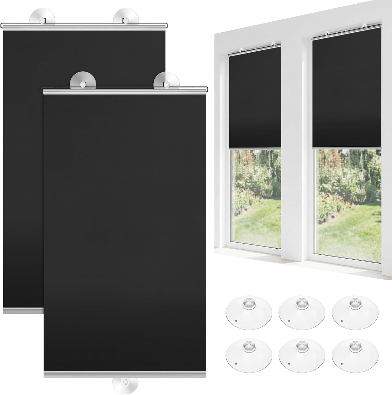 Cortinas Roller Blackout con Ventosas, 49 x 15.8 pulgadas miniatura 1