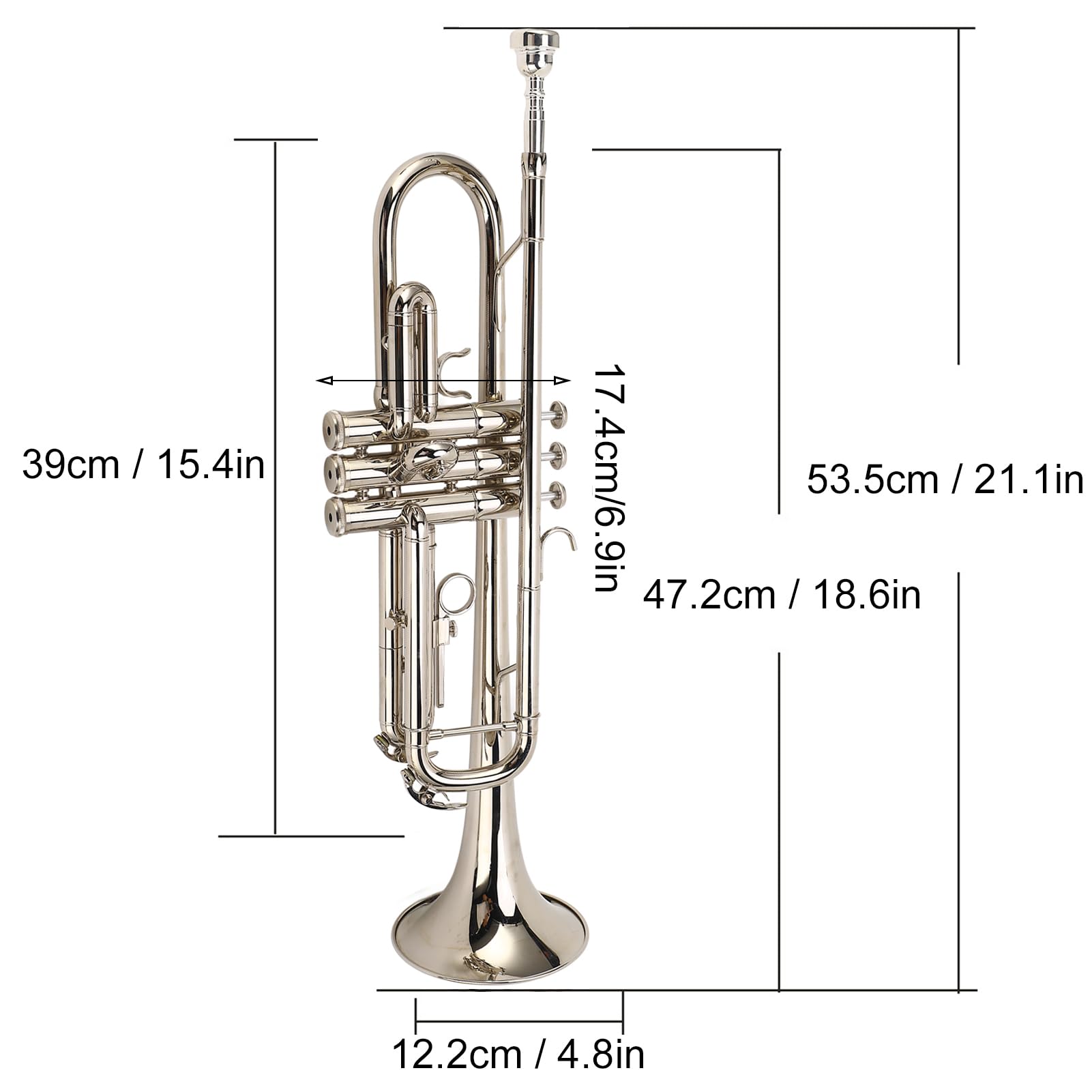 Trompette en Sib à tonalité Vive, Instrument de Musique Standard avec Embout plaqué Argent pour Klaxon Fort et Mélodie Chantée, livré avec des Accessoires pour Jouer