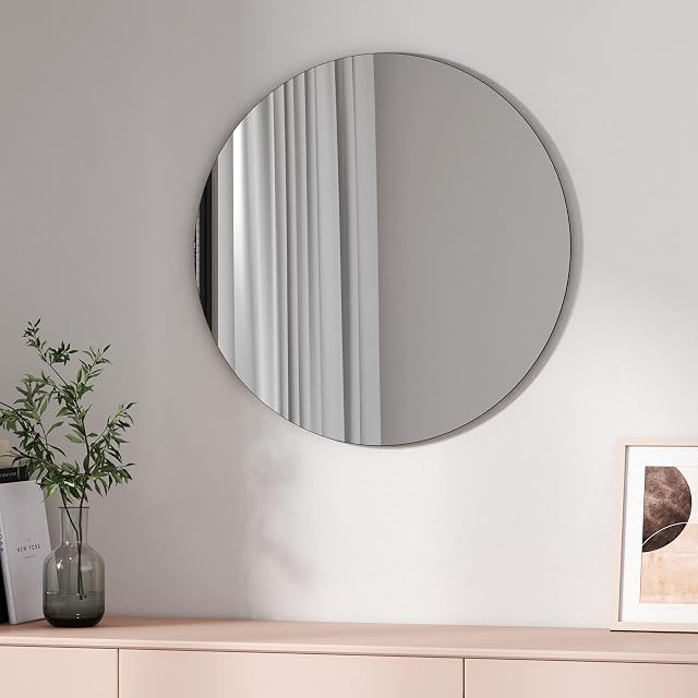 EMKE Bathroom Mirror 70CM, Frameless Wall Round Mirror Wall Mounted Mirror Thin HD Circle Mirror for Vanity Bathroom Living Room Home Decor