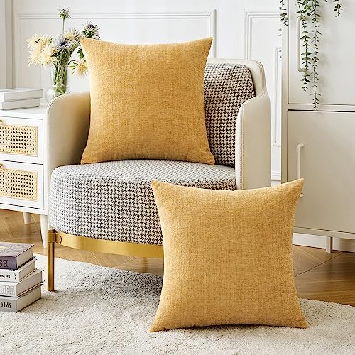 Image of MIULEE Pack of 2 Couch Throw Pillow Covers 20x20 Inch Soft Gold Chenille Pillow Covers for Sofa Living Room Spring Home Decor Couch Solid Dyed Cases