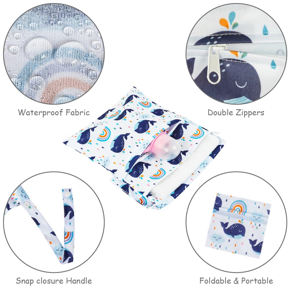 Vicloon Wetbag Borsa per Pannolini Lavabili 2 Pezzi Impermeabile Riutilizzabile con Doppia Cerniera per Viaggi Spiaggia Piscina Gym