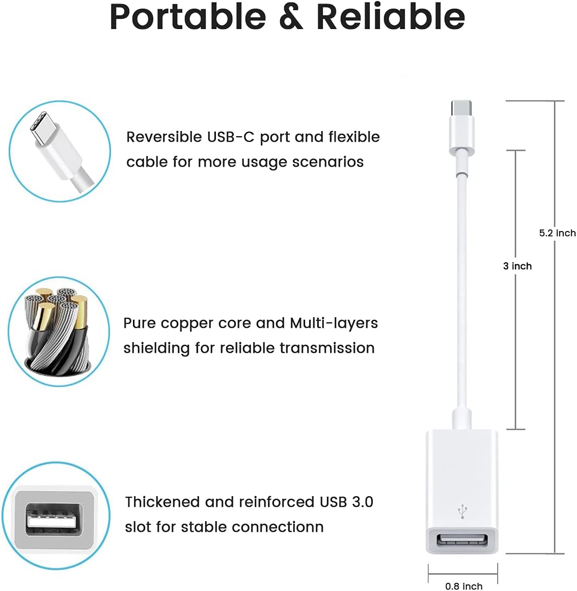 USB C to USB Adapter [2 Pack], Type C Male to USB 3.0 Female OTG Cable Thunderbolt3 to USB Adapter Conveter Compatible with MacBook Pro/Air M2/M1, iPhone 17,16,15 Pro Max,iPad Pro,Galaxy S24/S23