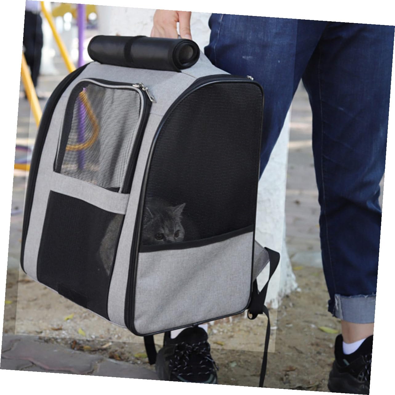 Mobestech Katzentragetasche mit Atmungsaktivem Design Haustierrucksack für Reisen und Ausflüge Robustes Material Verstellbare Schultergurte für Bequemen