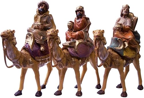 VILLAGE GIFT IMPORTERS Colección de Natividad de Navidad de 5" Three Wise Men Bundle Three Kings with Camels Pintado a mano y fabricado en Italia