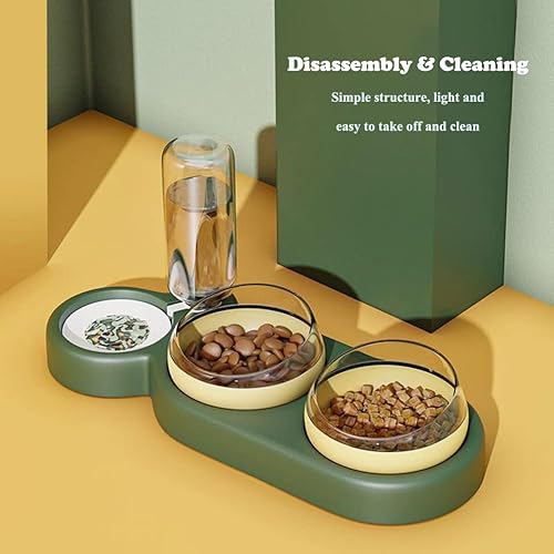 Miniatura 2 de Love Dream Comedero para mascotas, cuencos dobles 2 en 1 con botella automática, diseño inclinado y giratorio para gatos y perros, sin BPA y fácil