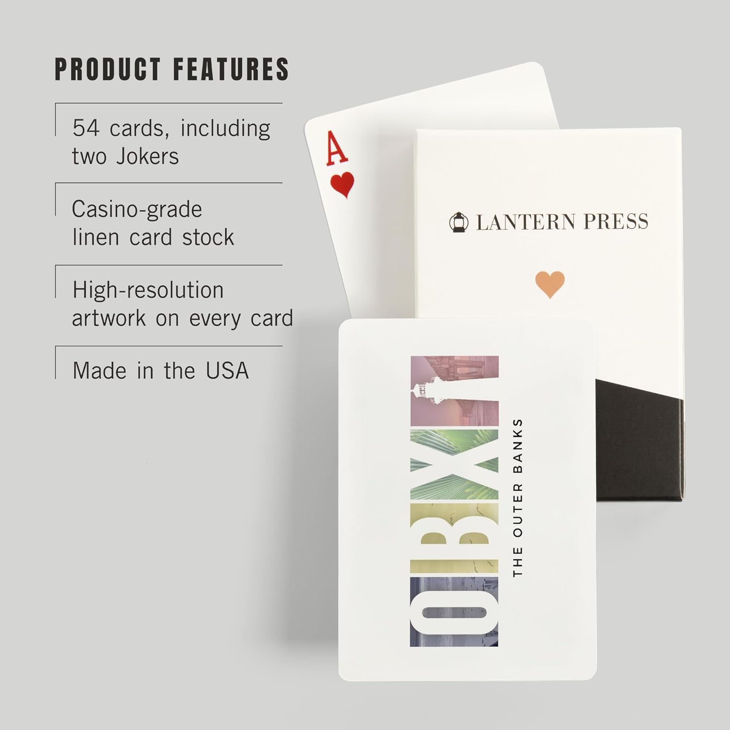 Lantern Press Outer Banks, North Carolina, OBX, 52 Playing Cards for Adults, Poker Size Card Deck