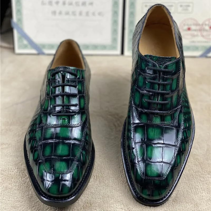 Authentic Crocodile Belly Skin 100% Handmade Men's Party Dress Shoes Genuine Alligator Leather Male Lace-up Green Oxford Shoes4