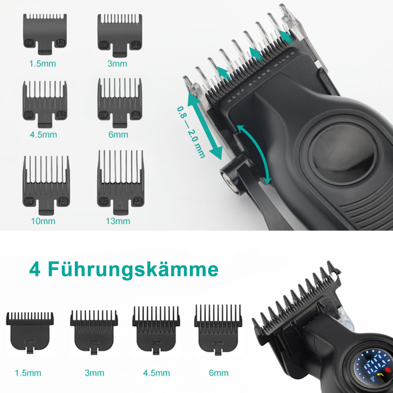 VGR 196 & 996 Haarschneidemaschine Set Profi mit 10 Führungskämme, 1 Kamm | Kabelloses Friseur Set mit Keramisch Titanbeschichteter Klinge, Harrschneidermaschine Herren Profi mit LED Display
