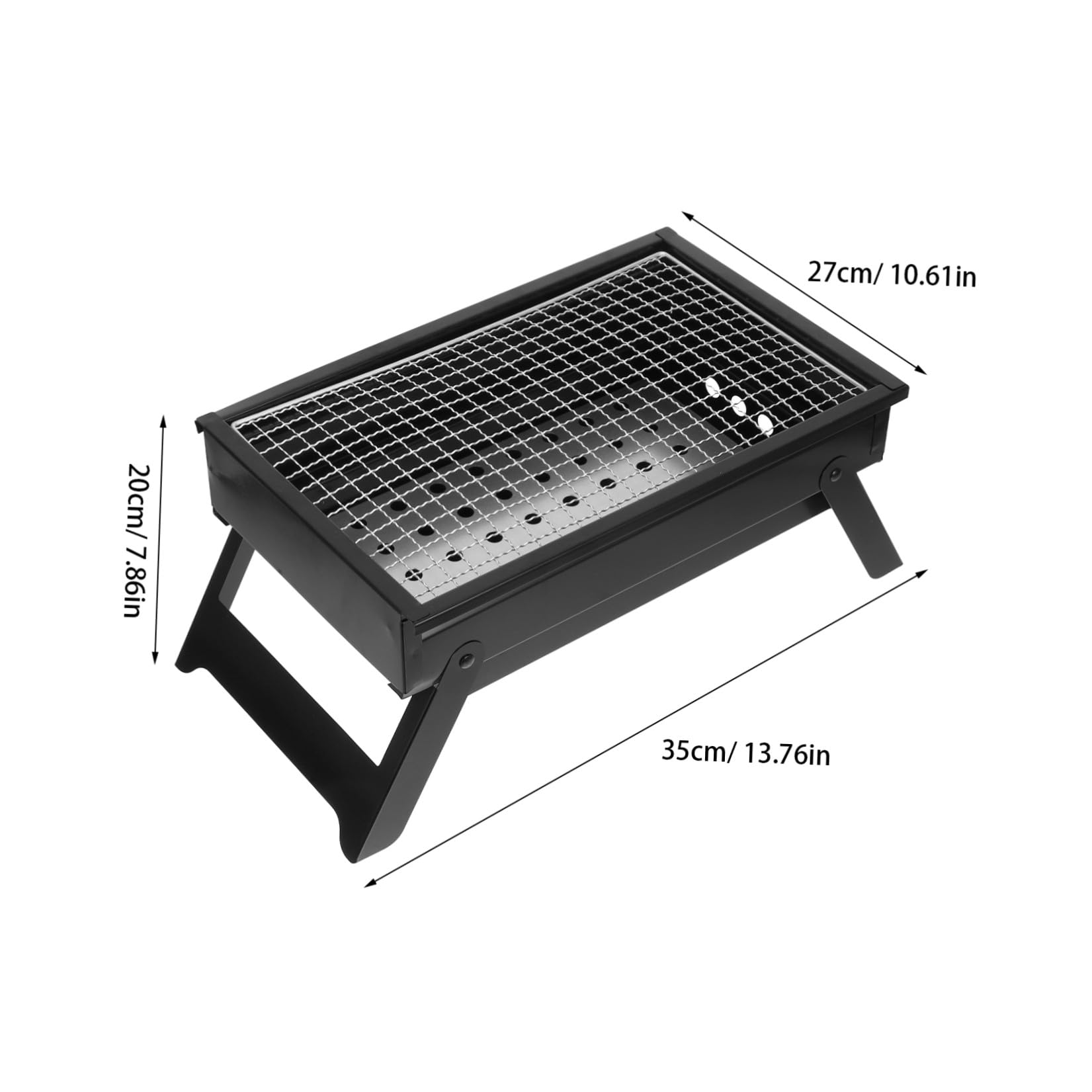 Griglia Barbecue Portatile Pieghevole in Acciaio Inox Nero | Cassetto Carbone Estraibile, Compatta e Leggera, per Cottura Efficiente in Gruppo da 1-3 Persone