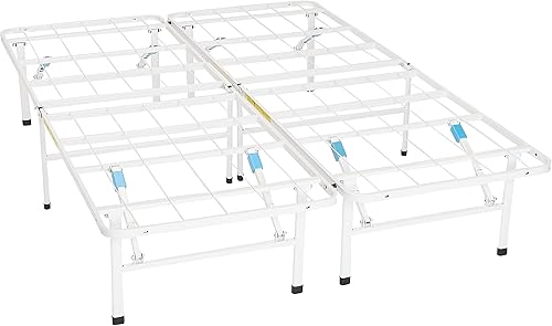 Amazon Basics Base de cama de plataforma matrimonial, metal plegable, instalación sin herramientas, 14 pulgadas de alto, color blanco