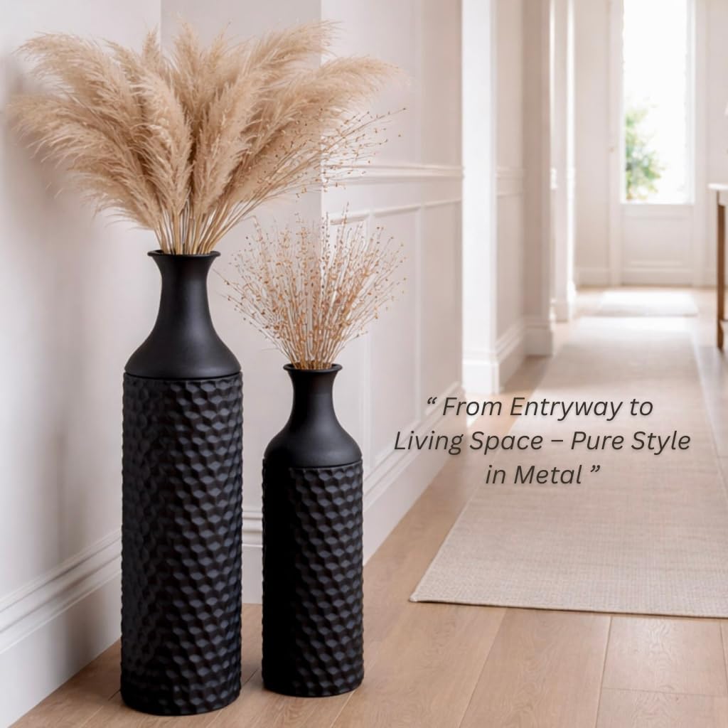 Leewadee Set de 2 Grandes Jarrones de Suelo Metal para Pampa | 2 Jarrones Deco para el Salón, en pareja junto a chimenea & TV para Pampa & ramas. Irrompible, sin astillas