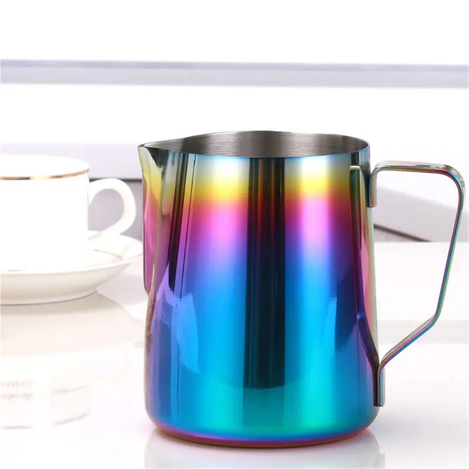 Jarra de espuma de leche de acero inoxidable, 350 ml y 600 ml, tazas de crema para café, arte con leche y espuma de leche, herramienta de cocina duradera y fácil de limpiar