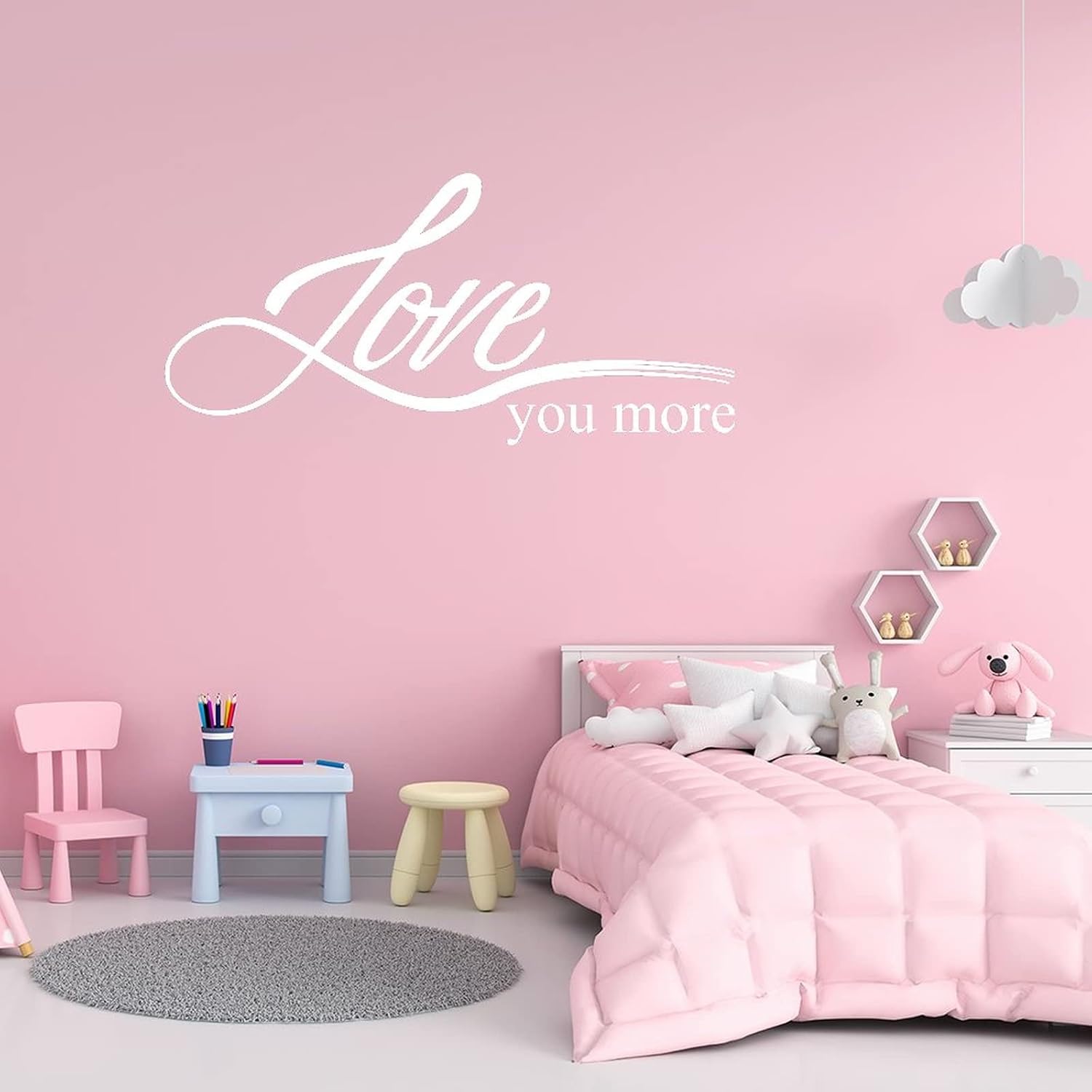 Wandaufkleber mit Aufschrift "Love You More", für Schlafzimmer