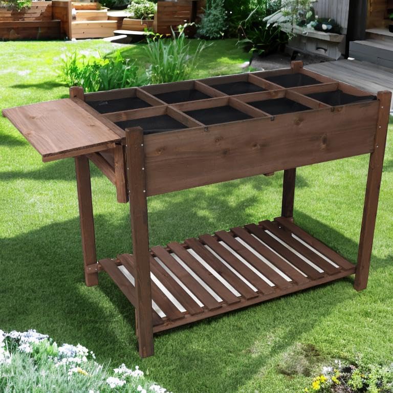 Jardinière surélevée pour jardiner sans mal de dos avec tablette rabattable
