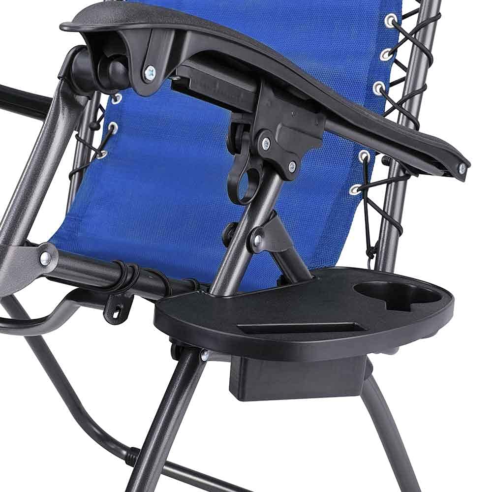 BAKAJI Sedia a Gravità Zero Pieghevole Salvaspazio con Vassoio Acciaio 22mm Reclinabile Texilene Blu