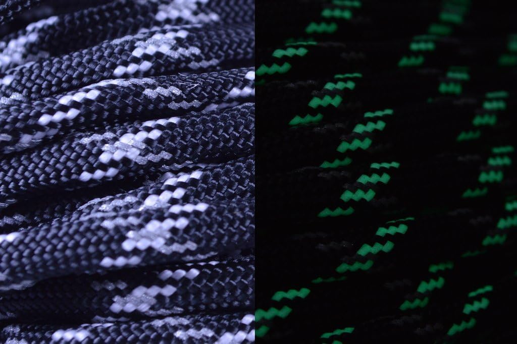 Ultracord - Glow in The Dark and Reflective Tracer - Paracord with Jute and Fishing Line Inside - Black (100 Feet)