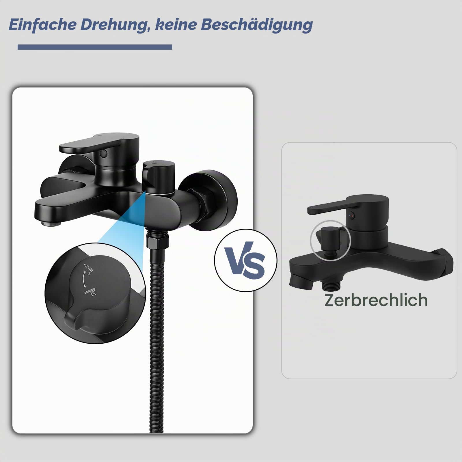BONADE Badewannenarmatur mit Handbrause, Badewannenarmatur Schwarz Wannenarmatur, Aufputz Wasserhahn Badewanne Armatur, Duscharmatur mit Duschkopf 3 Funktionen, Wannenbatterie Dusche Set für Bad