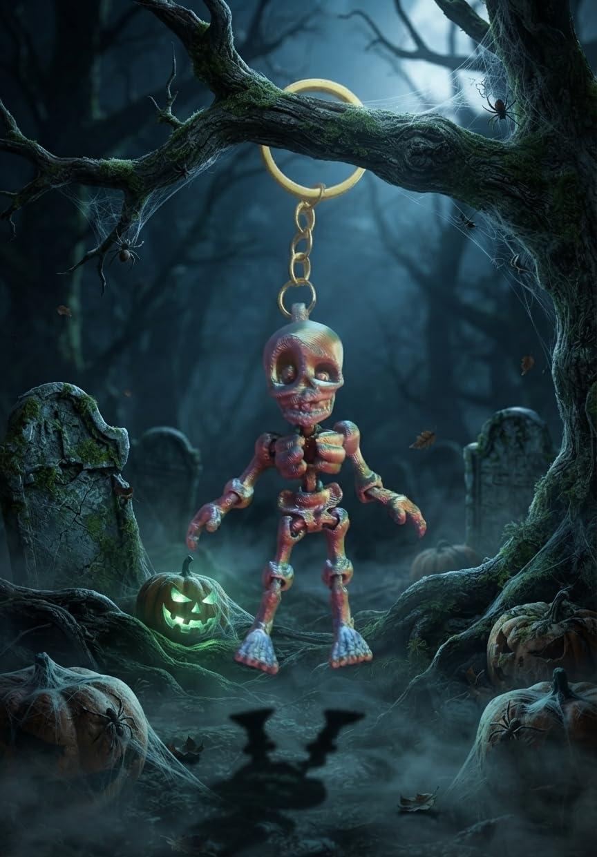 3D Printed Articulated Skeleton Keychain | Flexible Moving Skeleton Figurine Fidget Toy | Unique Gothic Accessory for Backpack Keys and Bags - Fun Gift for Halloween Kids & Adults-image-38