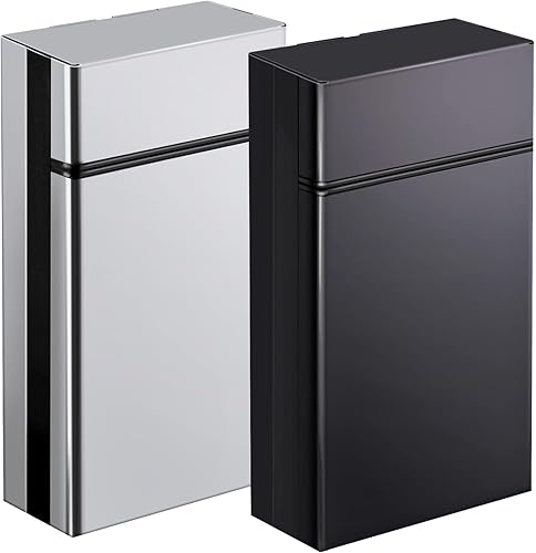 Miniatura 7 de roygra Caja de cigarrillos con capacidad para 20 unidades, deslizador automático de aluminio, paquete de 2 (negro + plata, 3.346 in tamaño King)