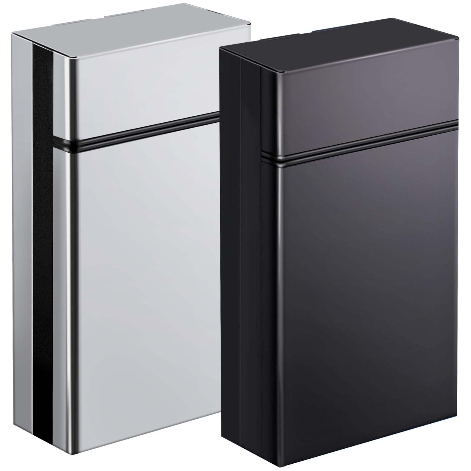roygra Cigarette Case 20 Capacity, Aluminum Automatic Slider - 2 Pack (Black+Silver, 100mm 100S)