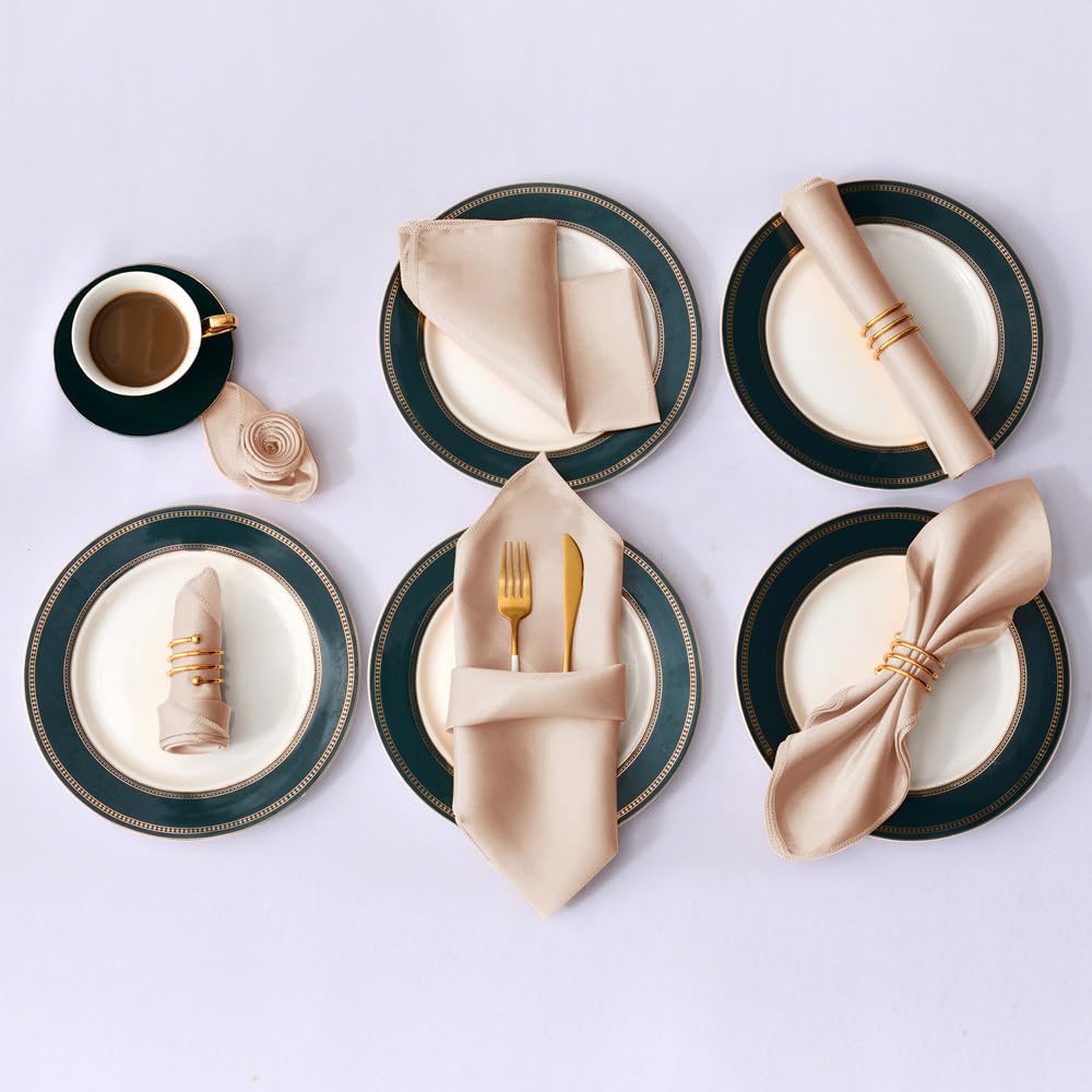 Cloth Dinner Table Napkins, Dinner Table Napkins 12Pcs Multicolor Satin Hemstitched 30x30cm(12 Champagne Gold)