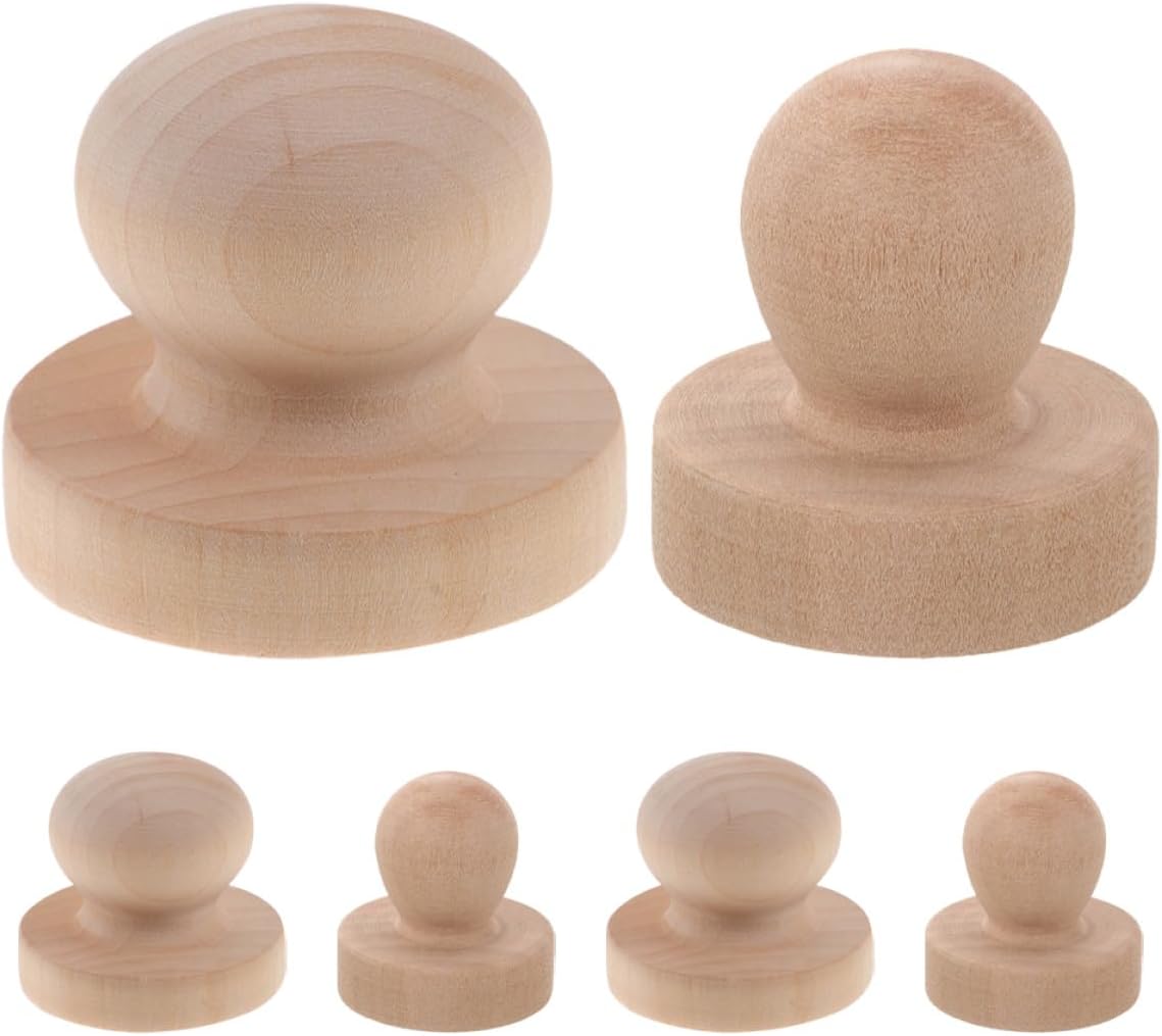COOPHYA 3pcs Solid Wood Round Stamp Handles Set, Unfinished Wood Stamper Blanks 5cm 3.8cm, DIY Carving Crafting Tools for Scrapbooking and Embossing