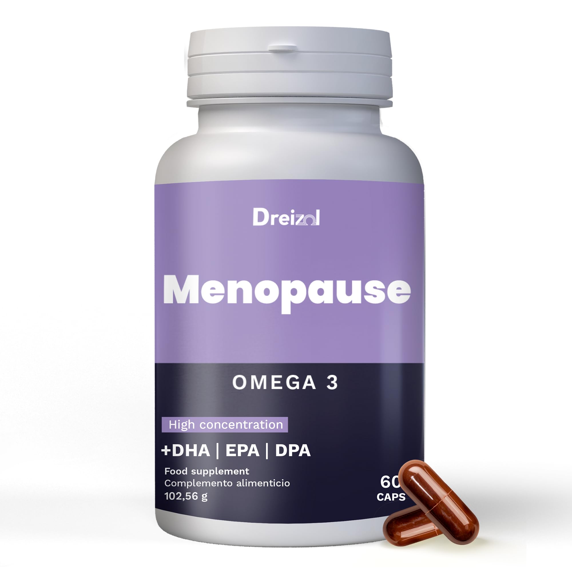 by Brudy Lab - Omega 3 Menopausia - 8 en 1– Cápsulas con DHA, EPA y DPA en Triglicéridos, con Vitaminas y Minerales - Alivia los Síntomas de la Menopausia - Sin Gluten ni Lácteos - 60 Cápsulas