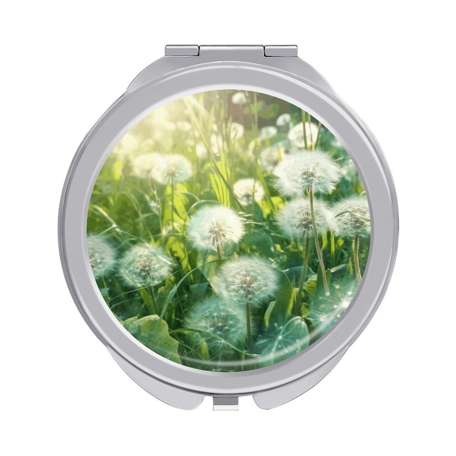 Fekiloot Style Dandelions On The Grass Travel Makeup Mirror Handheld Compact Mirror Portable Pocket Mirror Double-Sided 1X/2X Magnifying For Handbag And Purses