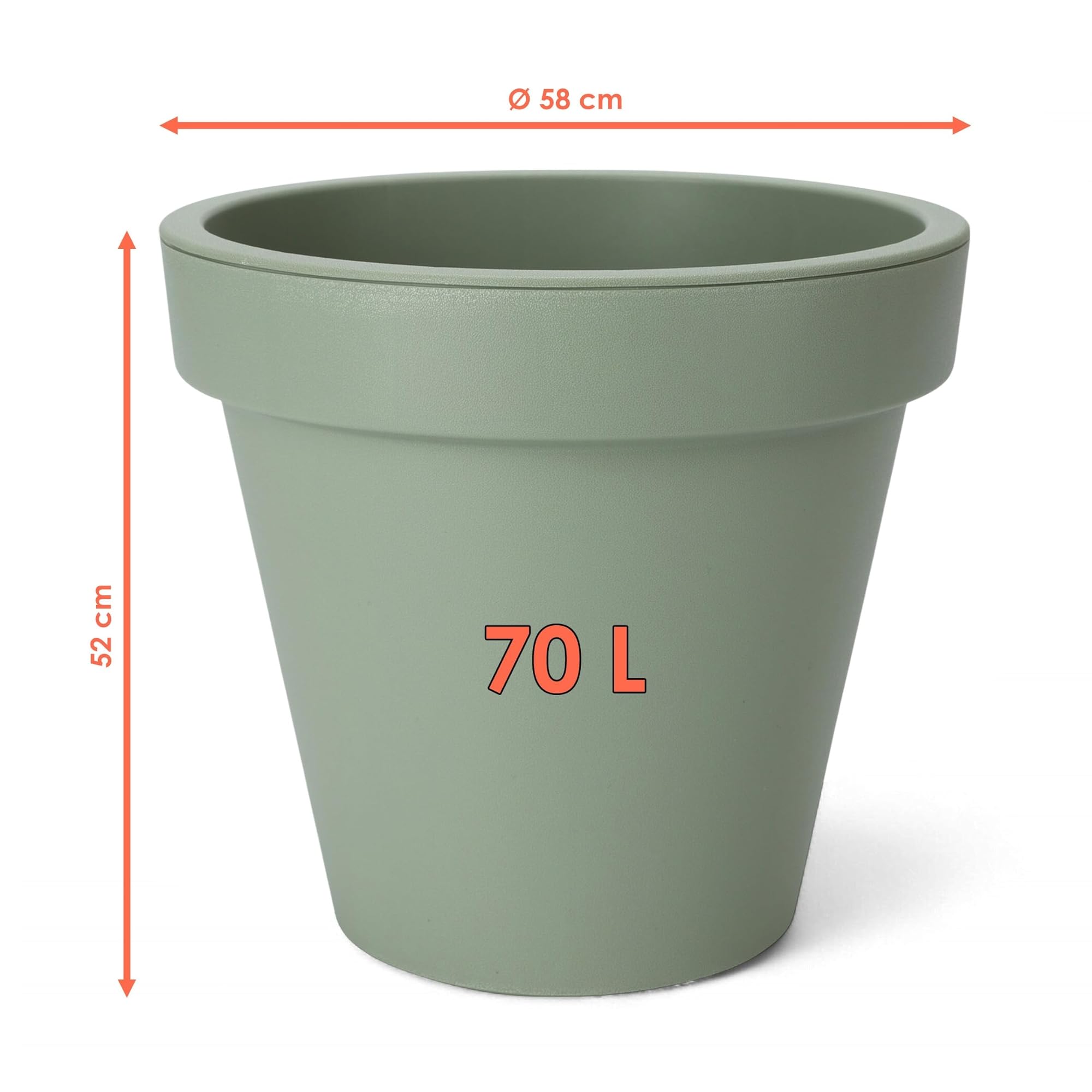 Spetebo Pot de fleurs rond en plastique - Diamètre : 58 cm - Vert menthe - Pour l'extérieur et l'intérieur - Pot de fleurs de jardin - Taille XXL