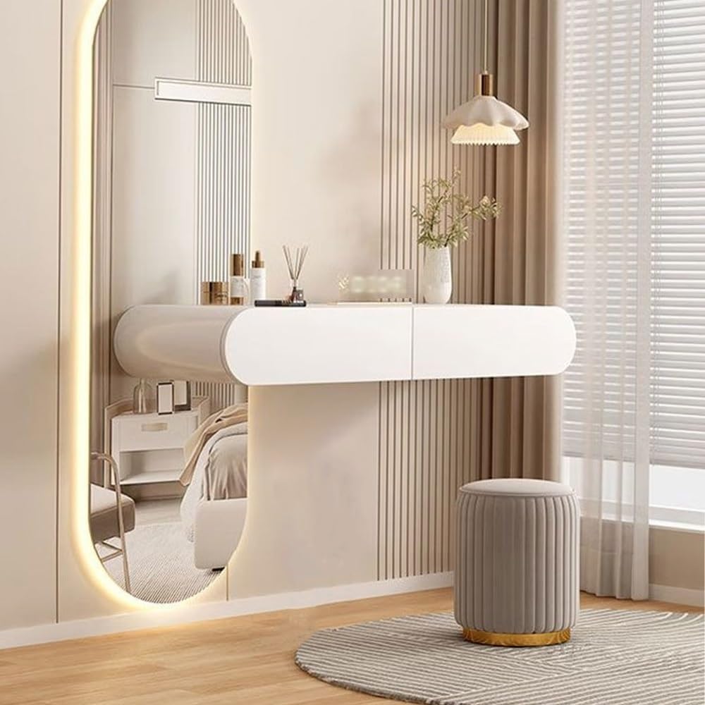 Floating Dressing Table with Drawers, Wall-Mounted Vanity Desk, Corner Desk for Bedroom, Bathroom, Hairdressers (Small)
