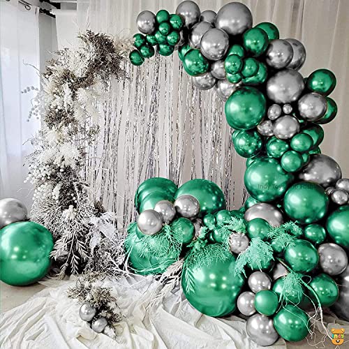 Image of Just Party 25Pcs Silver & 25Pcs Green Metallic Chrome Balloons with Shiny Surface For Birthdays /Anniversary /Engagement /Baby Shower /bachelorette Party Decorations (Pack of 50)