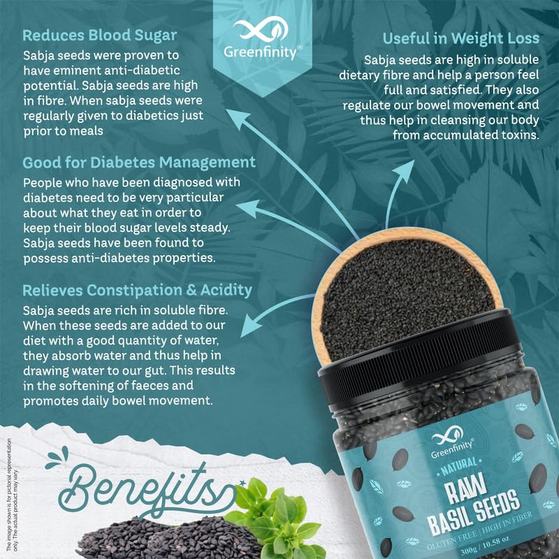 Image of GreenFinity Healthy Basil Seeds | Rich in Omega-3, Dietary Fibre, and Antioxidant Seeds for Weight Management | Rich in Calcium, Protein & Fibre, Salads, Snacks, Smoothies Seeds Tukmaria (300g)