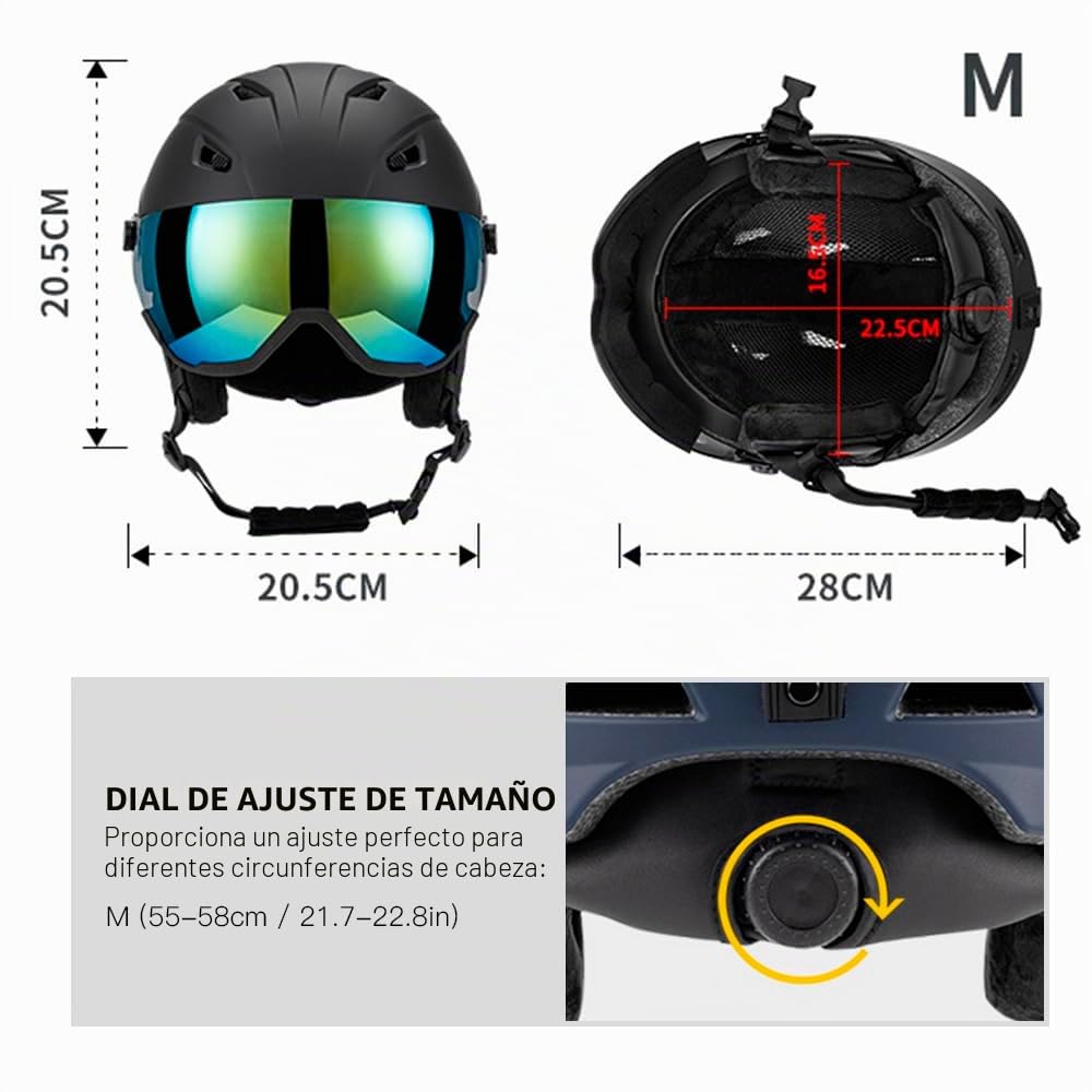 Casco de Snowboard Ajustable para Hombres y Mujeres, Casco de esquí a Prueba Golpes con Gafas, Ideal para Entusiastas los Deportes Invierno, Material PC EPS, Negro/Blanco/Naranja/púrpura