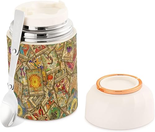 MCHIVER Tarot Cards - Tarro de comida con cuchara de acero inoxidable aislado al vacío, contenedor de alimentos de 17 onzas para comida caliente