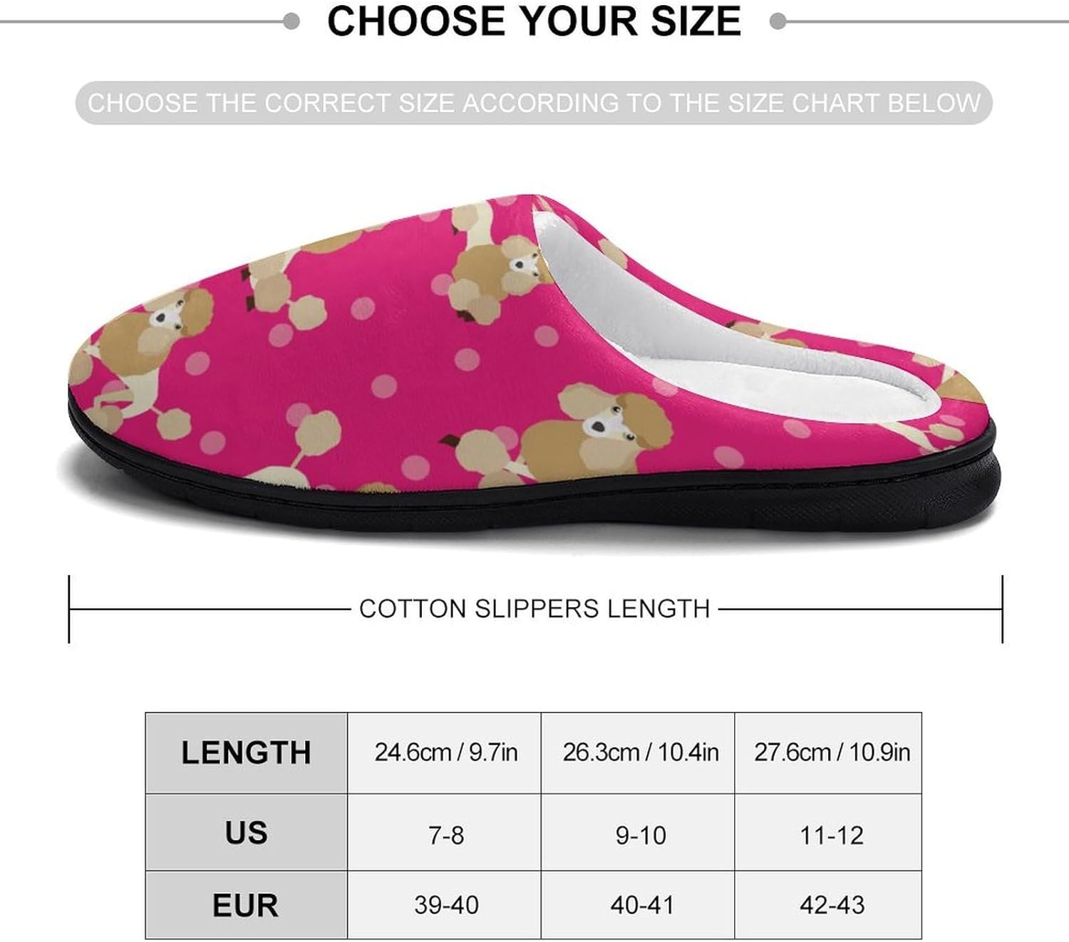 Poodle Dog Women's House Slippers Memory Foam Warm Shoes Spa Rubber Sole Indoor Outdoor