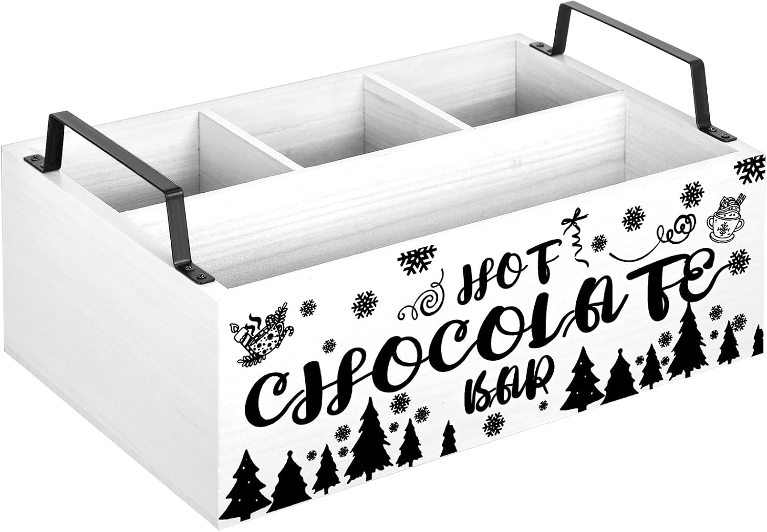 Sliner Christmas Hot Cocoa Bar Wood Storage Box with Handles, White