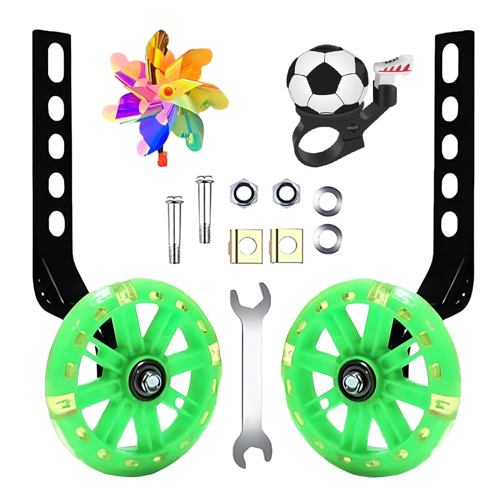 Adjustable Training Wheels for Bike Fits 12/14/16/18/20 Inch Bikes Bicycle Training Wheels for Stabilizer Training,Flash Mute Wheel 1 Pair(greener)