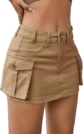 EARKOHA Womens Denim Cargo Mini Skirt Y2K Fall Jean Skirts Flap Pockets