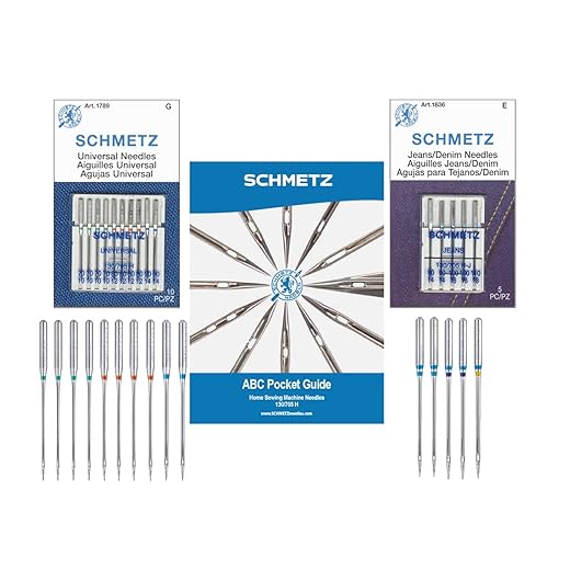 SCHMETZ Jean/Denim and Universal Sewing Machine Needle Combo Pack (15 Needles Total and 1 SCHMETZ ABC Pocket Guide)