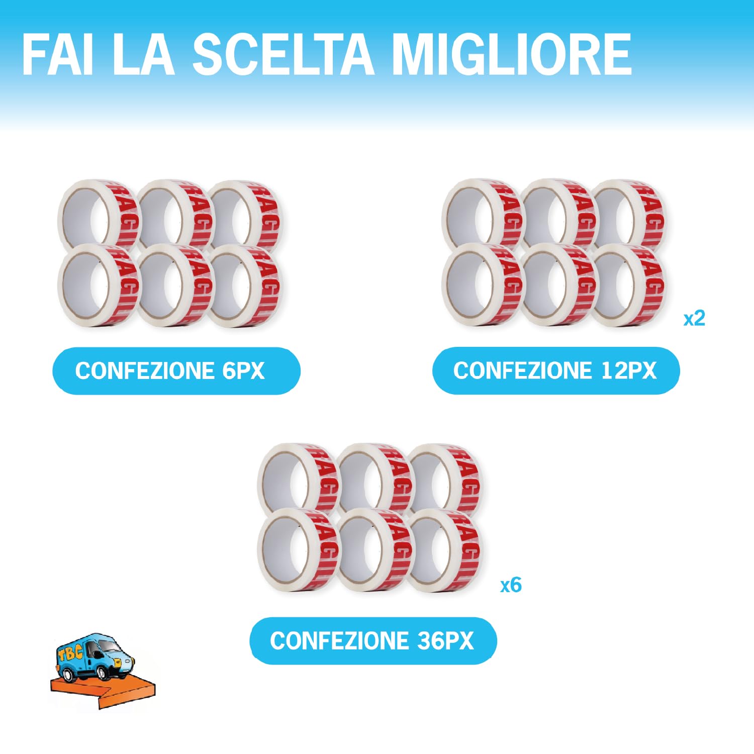 36 Rotoli Nastro Adesivo Silenzioso da Imballaggio Resistente 66m x 50mm, Nastro Fragile per Scatole Trasloco e Spedizioni, per Ufficio e Magazzino (36, Fragile)