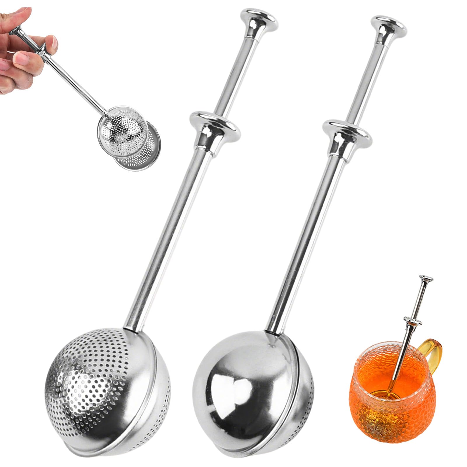 2 Piezas Infusor de Te Bola, Colador de Té Esférico, Bola de Té de Mango Largo, Resistente y Duradero, Fácil de Limpiar, Mejora la Experiencia de Preparar Té, Apto para Té a Granel, Especias