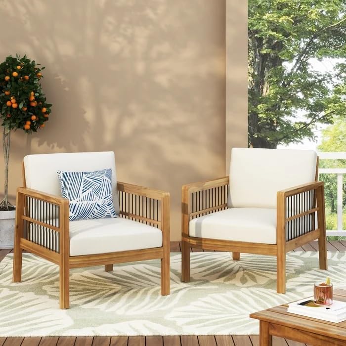 Amazon.com: Merax Outdoor Patio Club Chairs,Set of 2,Acacia Wood Frame ...