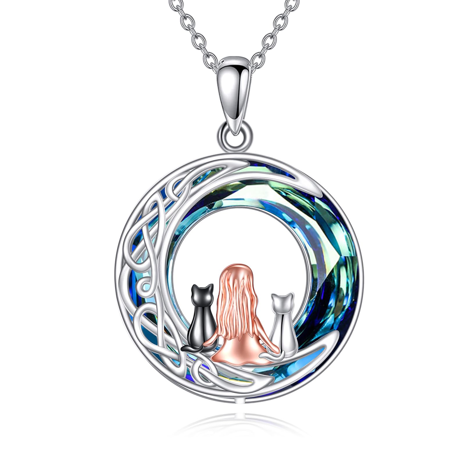 VONALA Collana Gatto Nero Con Luna E Pietra Di Luna In Argento Sterling 925