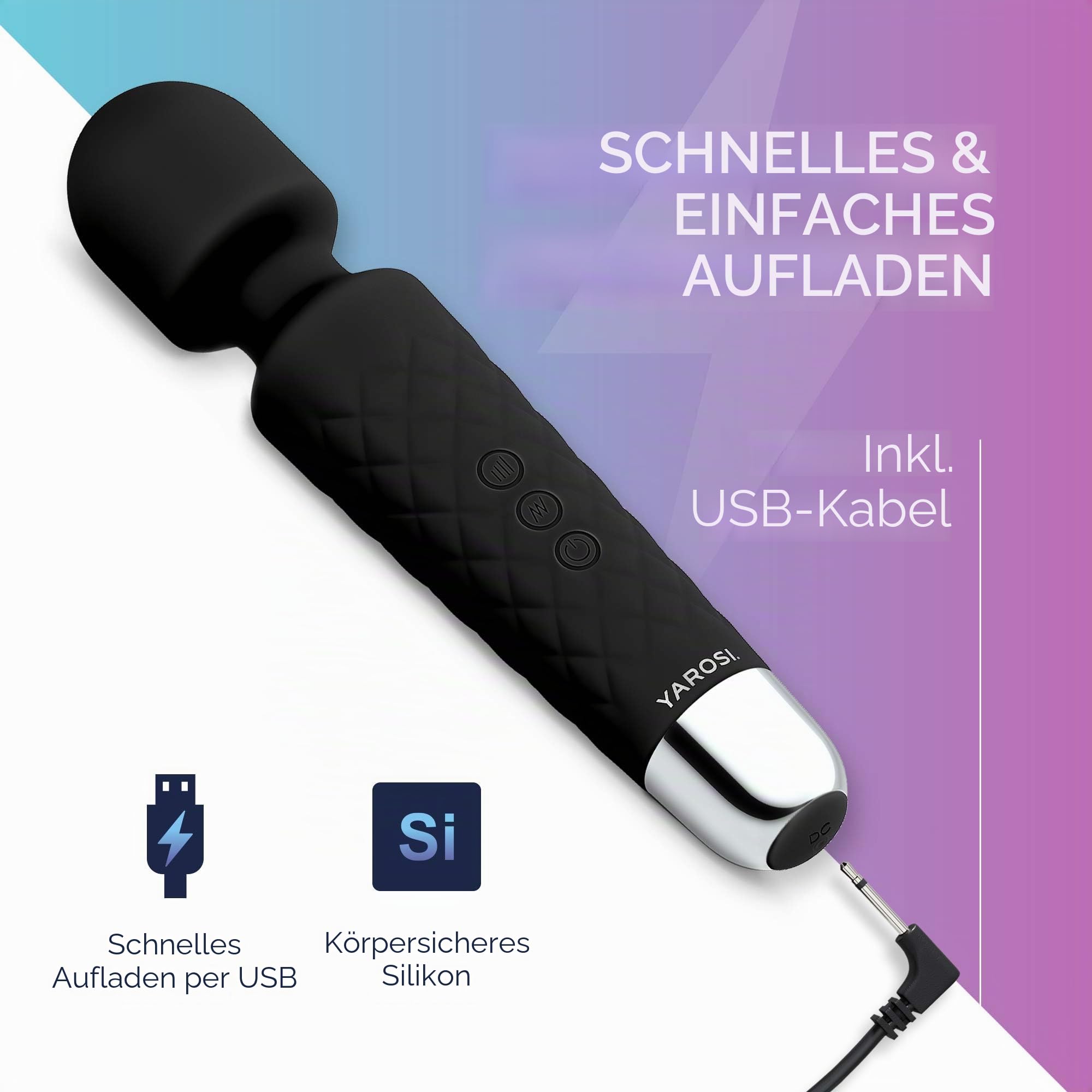 Yarosi Persönlicher Massagestab - Stärkste Therapeutische Vibrationskraft - Magischer Stressbefreier - Perfekt für Muskelschmerzen und Erholung nach Ihrem Sportprogramm - Schwarz
