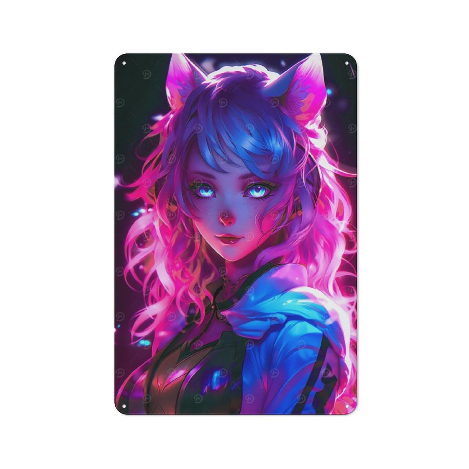 Workshop Style Cat Girls Pink Neon Anime Metal Wall Sign 30x20cm, Industrial Wall Art for Workshop, Basement, Shed Or Games Room